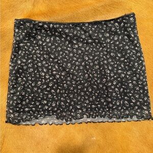 Divided Black and White Floral Mini Skirt